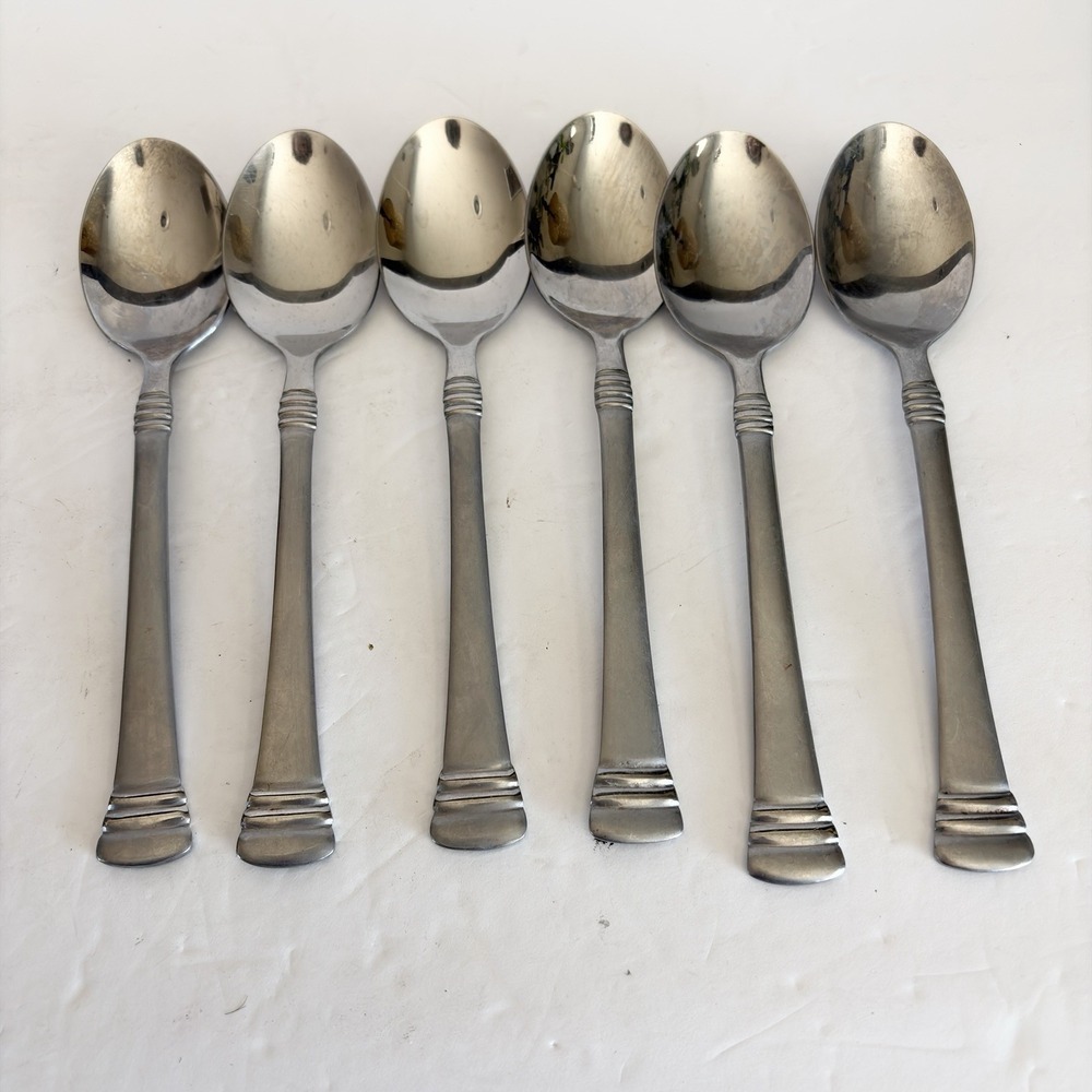 Set of 6 Cambridge‎ Codie Sand Frost Stainless Soup Spoon Flatware  7"